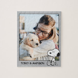 Snoopy on Black White Comics Add Your Photo Jigsaw Puzzle