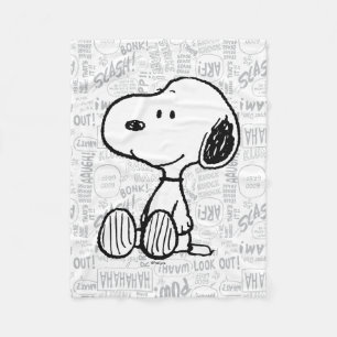 Snoopy on Black White Comics Fleece Blanket