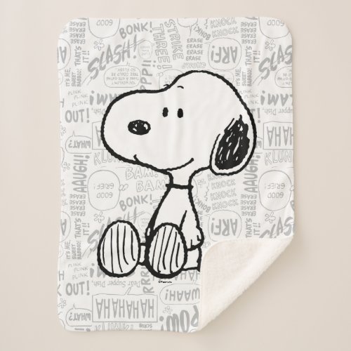Snoopy on Black White Comics Sherpa Blanket