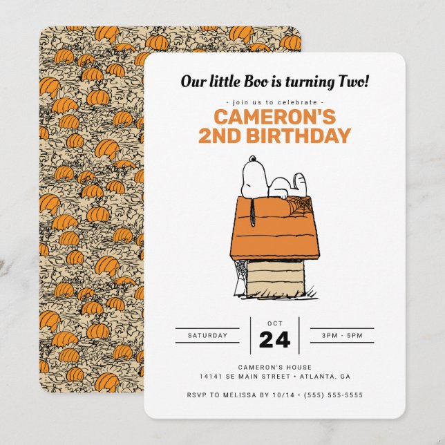 Snoopy | Our Little Boo is Turning Two Birthday Invitation (Front/Back)