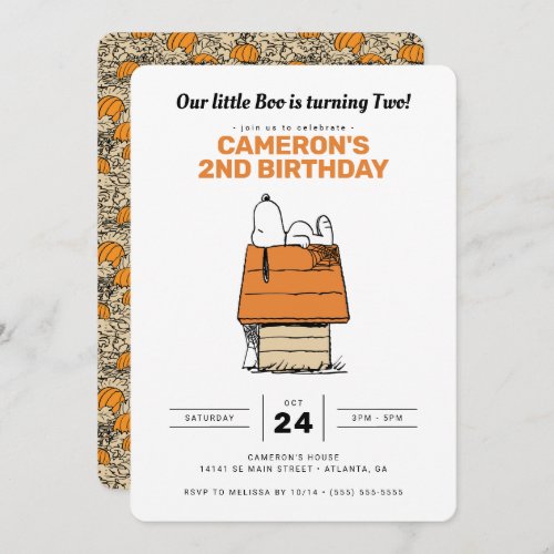 Snoopy  Our Little Boo is Turning Two Birthday Invitation