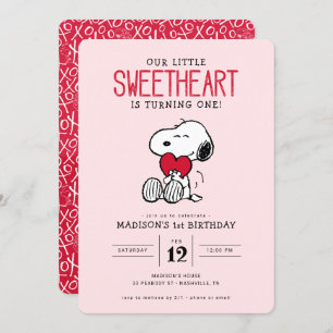 Snoopy Our Little Sweetheart First Birthday Invitation