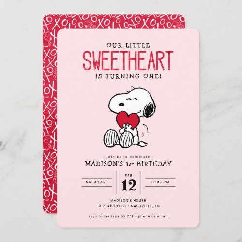 Snoopy  Our Little Sweetheart First Birthday Invitation