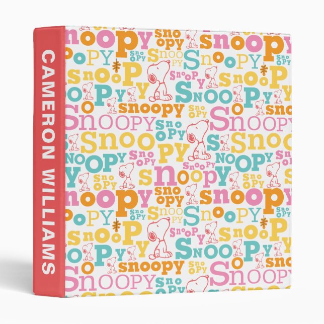 Snoopy Pastel Text Pattern 3 Ring Binder (Front/Spine)