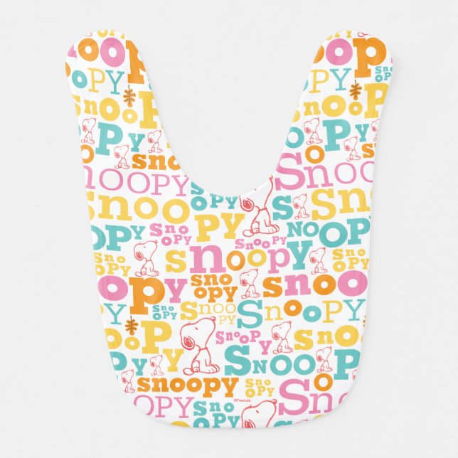 Snoopy Pastel Text Pattern Baby Bib (Front)