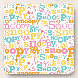 Snoopy Pastel Text Pattern Beverage Coaster