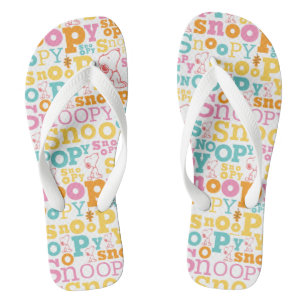 Snoopy Pastel Text Pattern Flip Flops