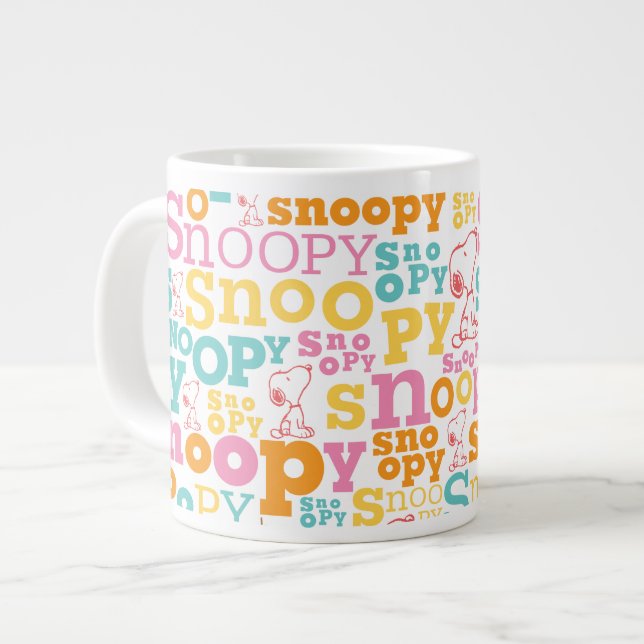 Snoopy Pastel Text Pattern Giant Coffee Mug (Front Left)
