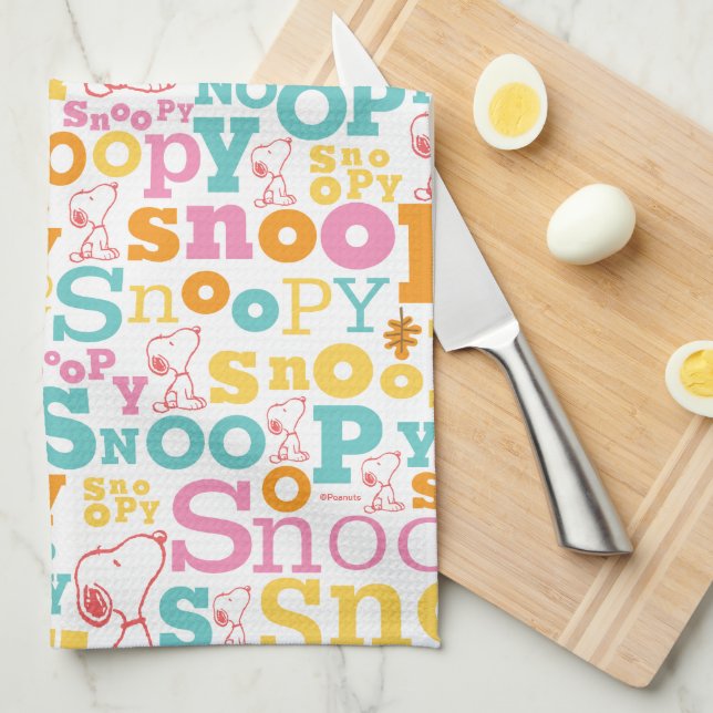 Snoopy Pastel Text Pattern Kitchen Towel (Quarter Fold)