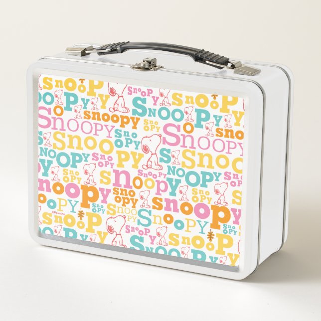 Snoopy Pastel Text Pattern Metal Lunch Box (Front)