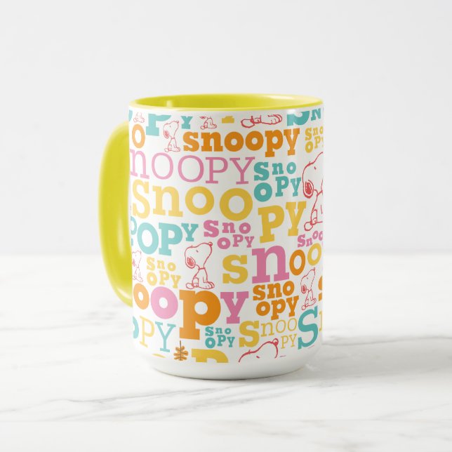 Snoopy Pastel Text Pattern Mug (Front Left)