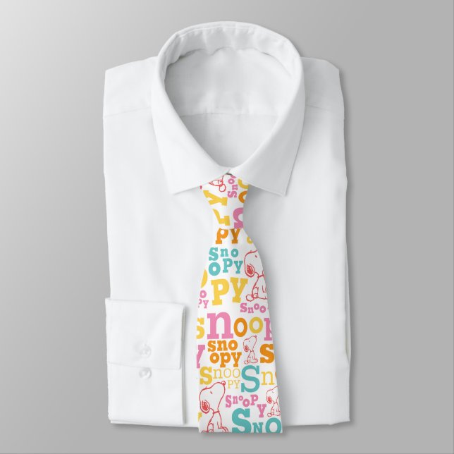 Snoopy Pastel Text Pattern Neck Tie (Tied)