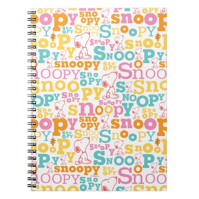 Snoopy Pastel Text Pattern Notebook (Front)