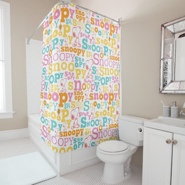 Snoopy Pastel Text Pattern Shower Curtain (In Situ)
