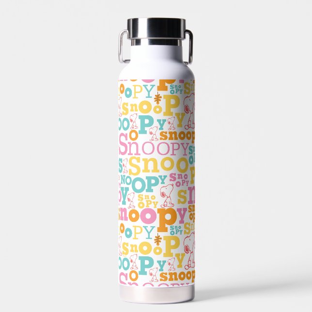 Snoopy Pastel Text Pattern Water Bottle (Front)