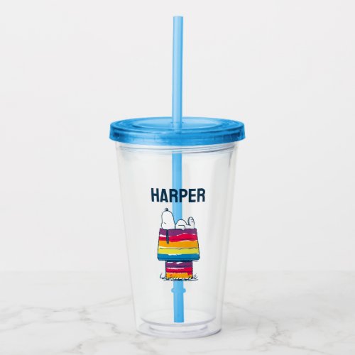 Snoopy  Rainbow Dog House  Add Your Name Acrylic Tumbler