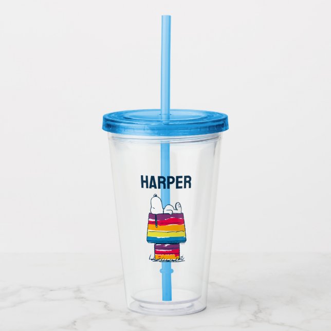 Snoopy | Rainbow Dog House | Add Your Name Acrylic Tumbler (Front)