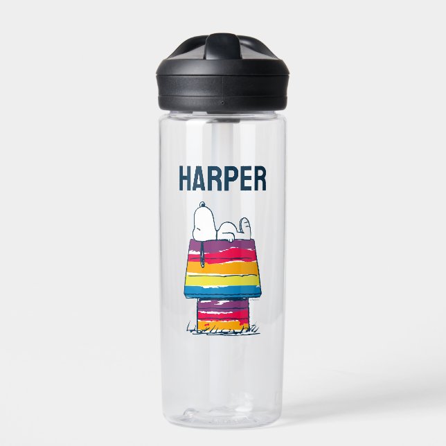 Snoopy | Rainbow Dog House | Add Your Name Water Bottle (Front)