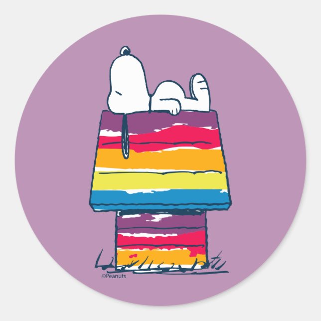 Snoopy | Rainbow Dog House Classic Round Sticker (Front)
