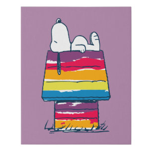 Snoopy Rainbow Dog House Faux Canvas Print