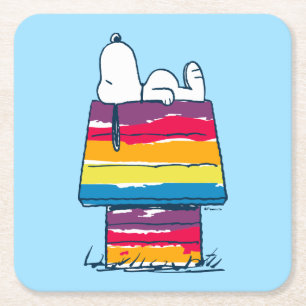 Snoopy Rainbow Dog House Square Paper Coaster