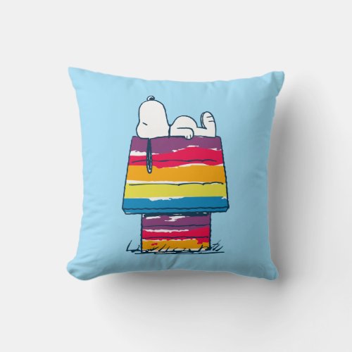 Snoopy  Rainbow Dog House Throw Pillow