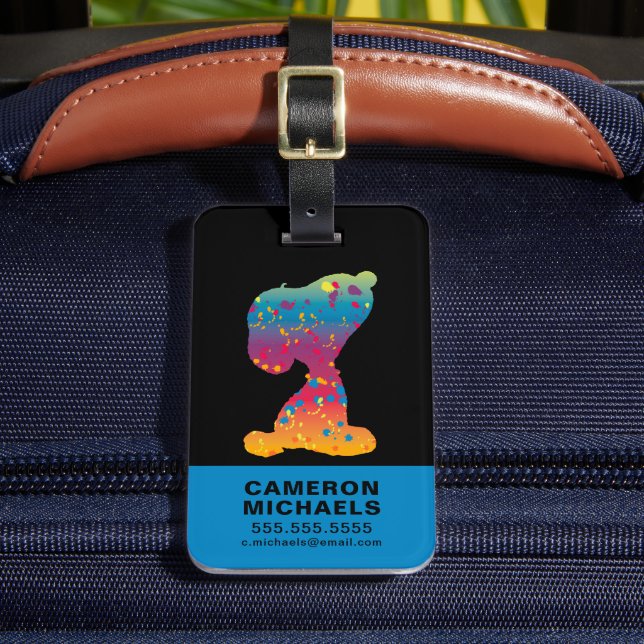 Snoopy Rainbow Graffiti Silhouette Luggage Tag (Front Insitu 2)