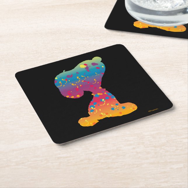 Snoopy Rainbow Graffiti Silhouette Square Paper Coaster (Angled)