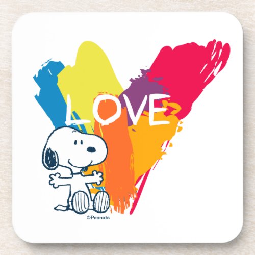Snoopy  Rainbow Love Heart Beverage Coaster