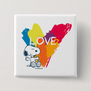 Snoopy Rainbow Love Heart Button