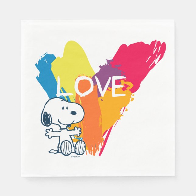 Snoopy | Rainbow Love Heart Napkins (Front)