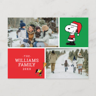 Snoopy Santa Claus Christmas Family Photo Collage Holiday Postcard