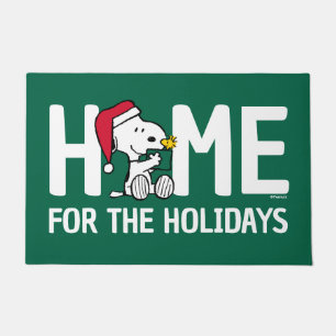 Snoopy Santa & Woodstock Home for the Holidays Doormat