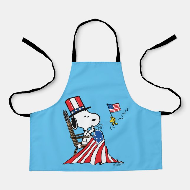 Snoopy Sewing 4th of July Flag Apron (Front)