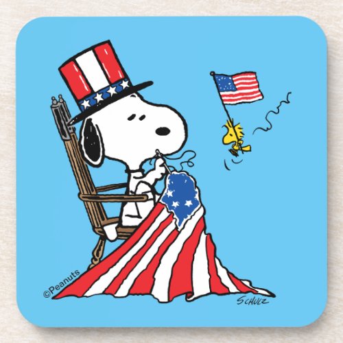 Snoopy Sewing 4th of July Flag Beverage Coaster