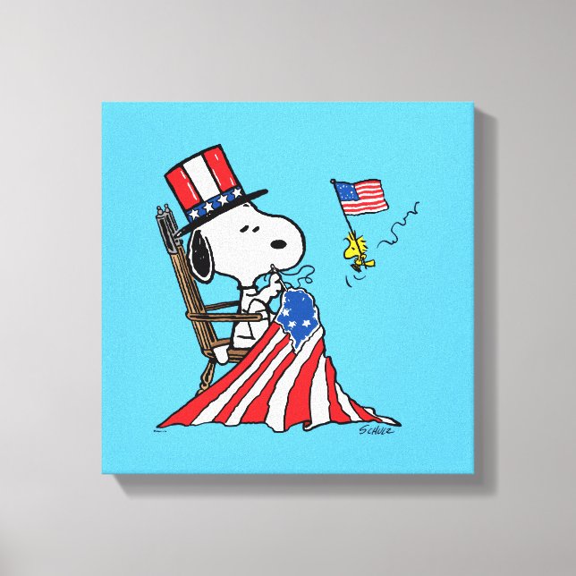 Snoopy Sewing 4th of July Flag Canvas Print (Front)