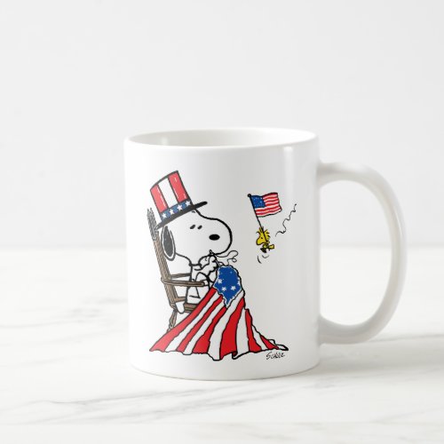 Snoopy Sewing 4th of July Flag Coffee Mug