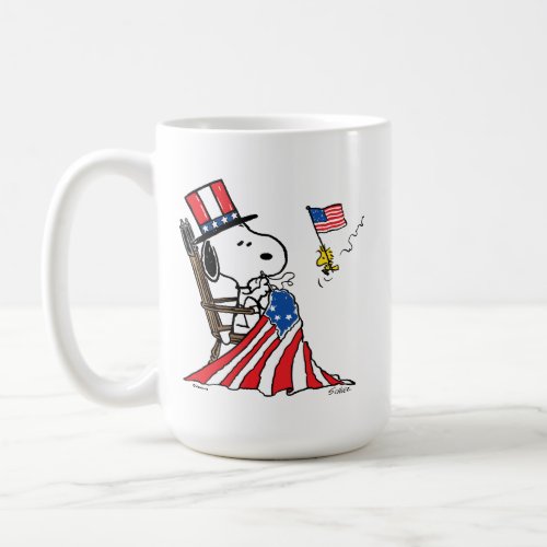 Snoopy Sewing 4th of July Flag Coffee Mug