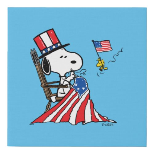 Snoopy Sewing 4th of July Flag Faux Canvas Print