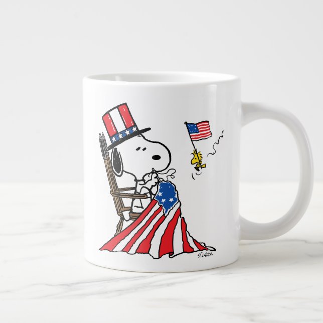 Snoopy Sewing 4th of July Flag Giant Coffee Mug (Right)