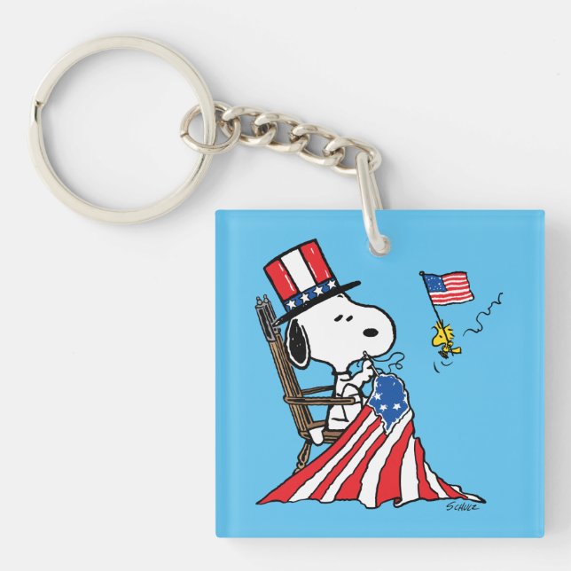 Snoopy Sewing 4th of July Flag Keychain (Front)