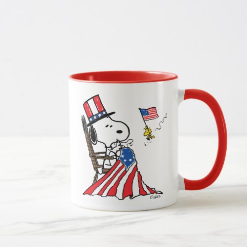 Snoopy Sewing 4th of July Flag Mug