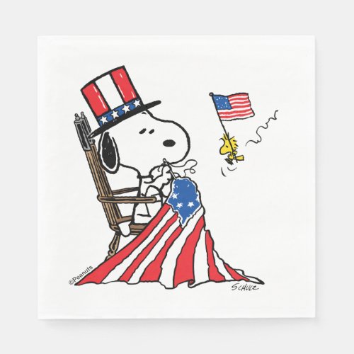 Snoopy Sewing 4th of July Flag Napkins