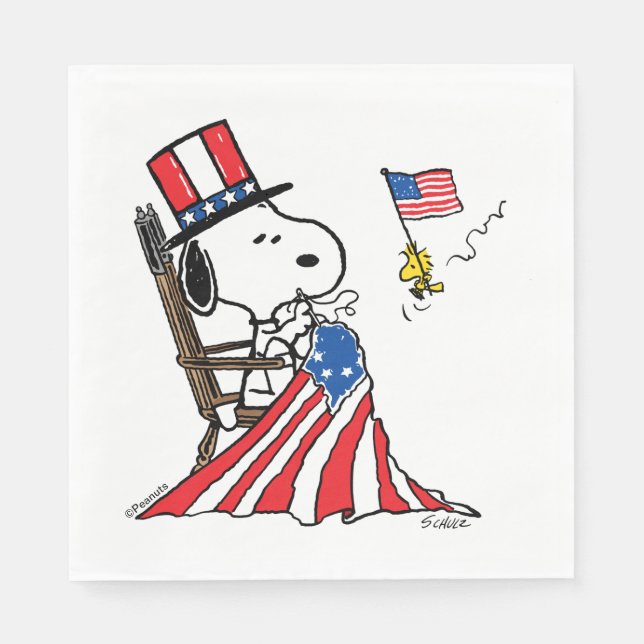 Snoopy Sewing 4th of July Flag Napkins (Front)