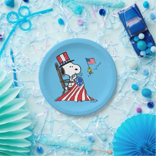 Snoopy Sewing 4th of July Flag Paper Plates