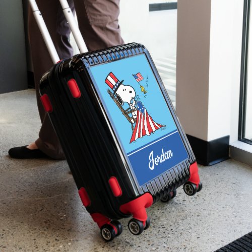 Snoopy Sewing 4th of July Flag  Personalize Luggage