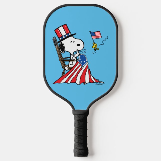 Snoopy Sewing 4th of July Flag Pickleball Paddle (Front)