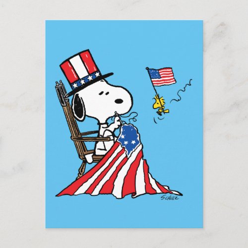 Snoopy Sewing 4th of July Flag Postcard