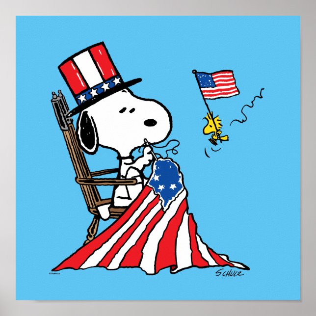 Snoopy Sewing 4th of July Flag Poster (Front)