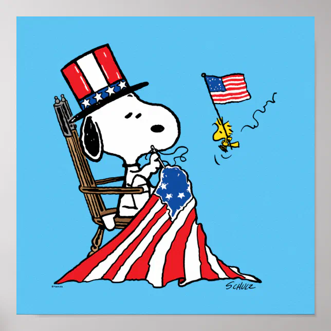 Snoopy Sewing 4th of July Flag Poster | Zazzle